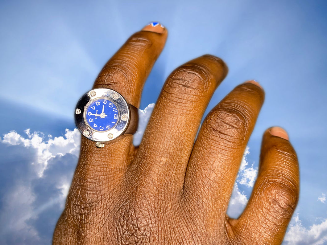 Blue face ring watch