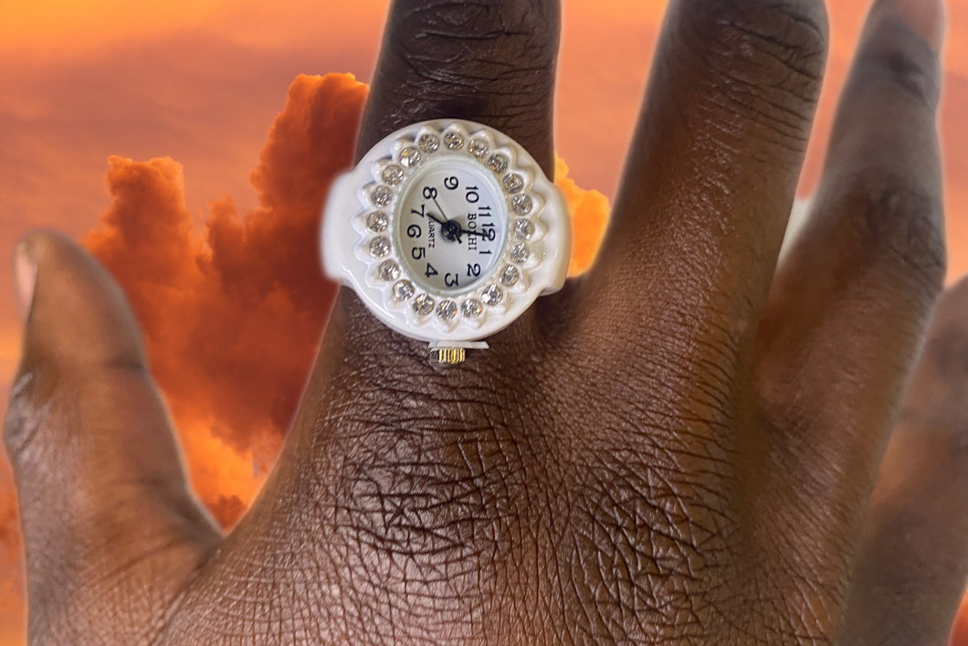 White diamond ring watch