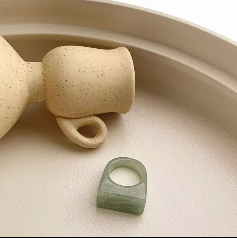 Green Square Resin Ring