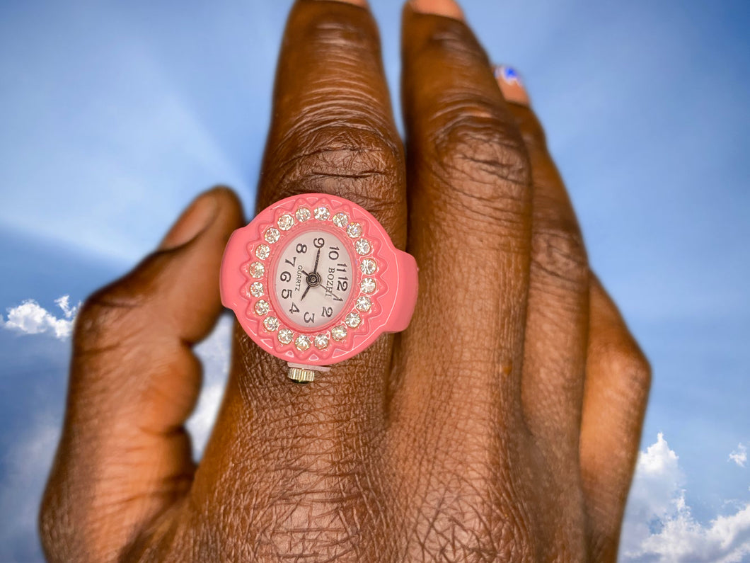 Pink diamond ring watch